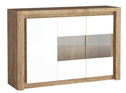 Kommode mit Glas LIVINIO L-3 Geschirrschrank mit LED-Beleuchtung Breite 144cm