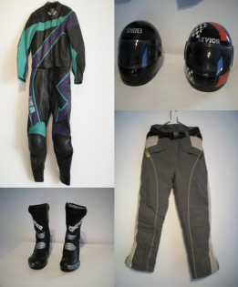 Neuwertiger Herrenlederkombi Stiefel Regenkombi und Helm usw.