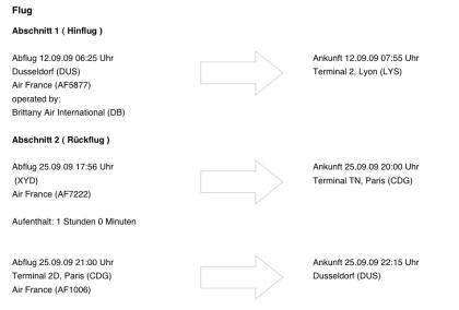 Hin- und Ruck Flugticket Düsseldorf-Lyon 12. 09 - 25. 09